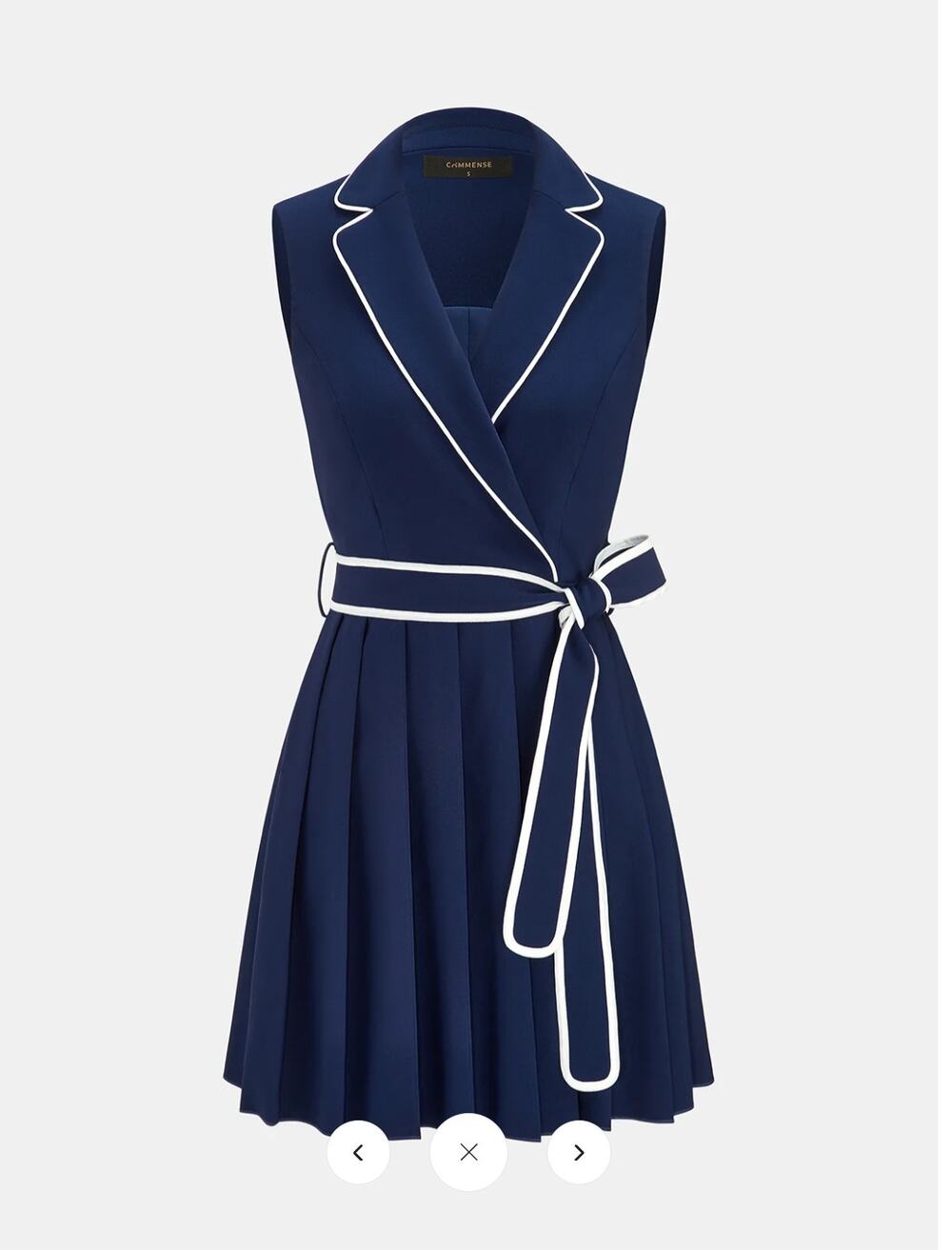 NWT Commense Contrast Trim Belted Lapel Pleat Mini Dress Sz M